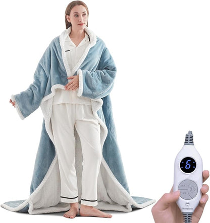 🤲🔥Wearable Heated Blanket with Foot Pocket Sherpa🔥Overheat Protection & Auto Shut-Off