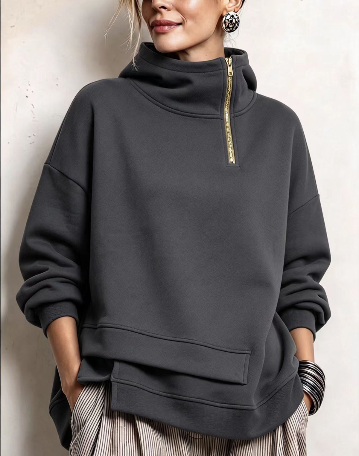 🤲LAST DAY SAVE 49% ⏰Modern Asymmetric High-Neck Casual Sweatshirt