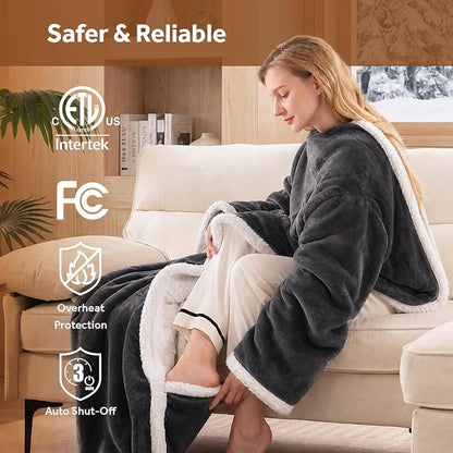 🤲🔥Wearable Heated Blanket with Foot Pocket Sherpa🔥Overheat Protection & Auto Shut-Off