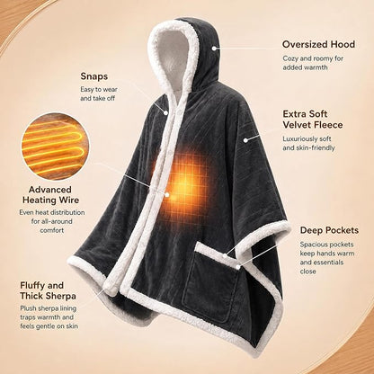 🤲🔥Wearable Heated Blanket with Foot Pocket Sherpa🔥Overheat Protection & Auto Shut-Off