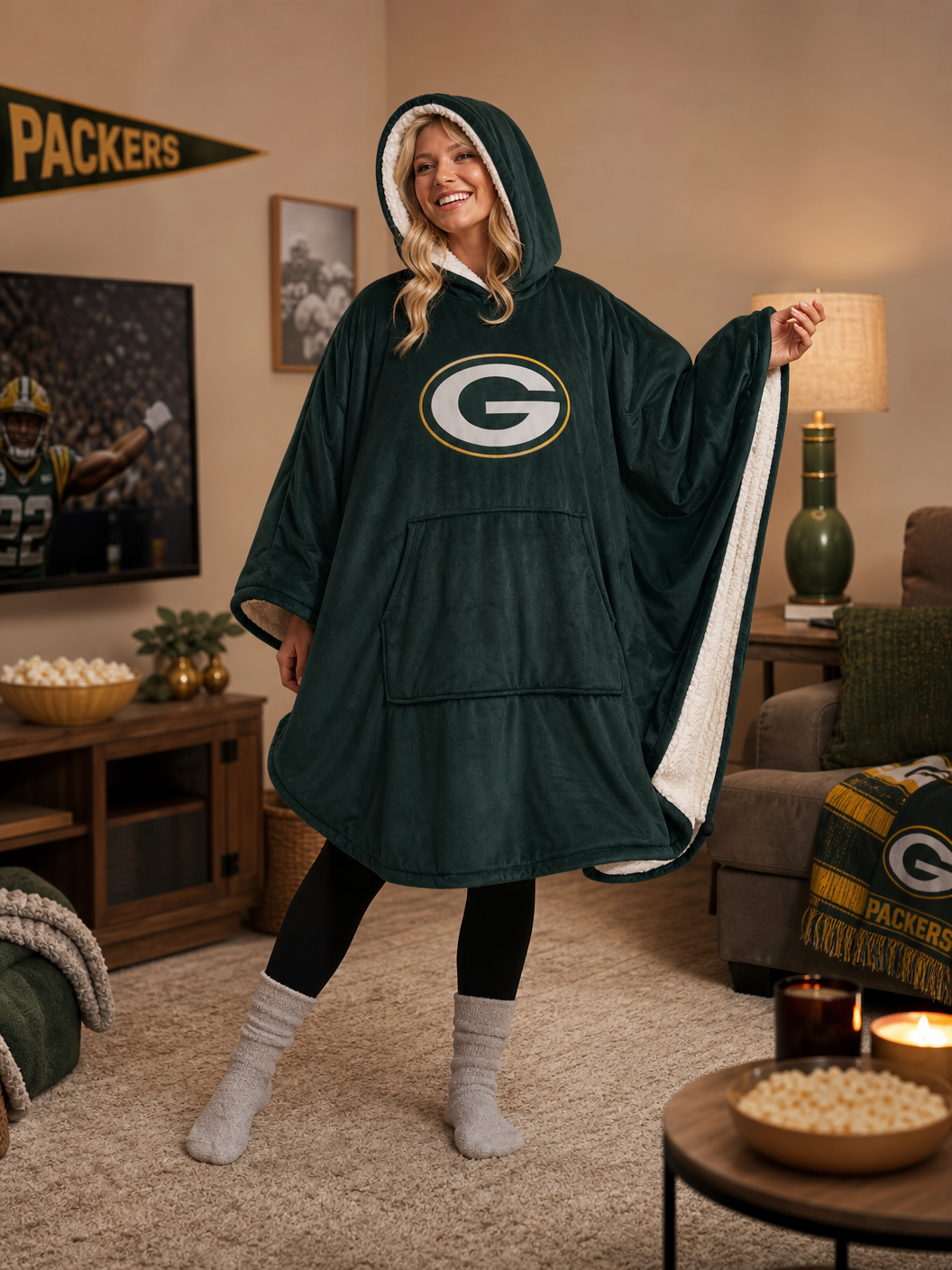 🌸🔥New Arrival🛌Wearable Hooded Blanket with Logo Patch, 60" x 80"🧶