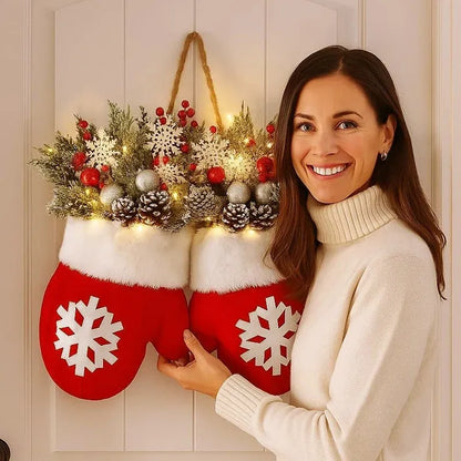 🎄 Lighted Christmas Mitten Wreath – Magical Holiday Home Decor