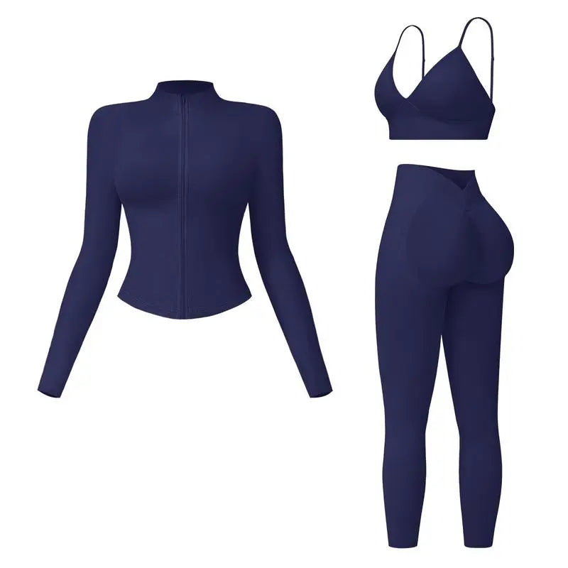 🤲Women's tank top, high-waisted leggings, and zip-up jacket 3-piece sportswear set.