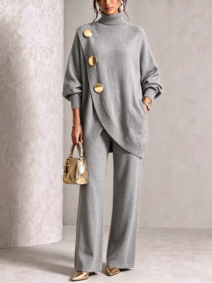 🤲LAST DAY SAVE 49% ⏰Elegant Burgundy Knit Asymmetrical Button Set— FREE Handbag