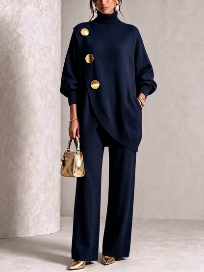 🤲LAST DAY SAVE 49% ⏰Elegant Burgundy Knit Asymmetrical Button Set— FREE Handbag
