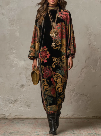 🤲LAST DAY SAVE 49% ⏰Vintage-style Printed Velvet Midi Dress