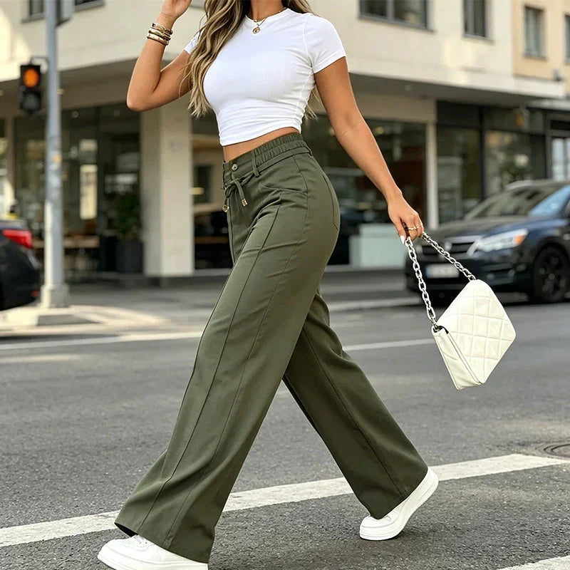 🤲⚡New Summer Drawstring High Waist Wide Leg Pants