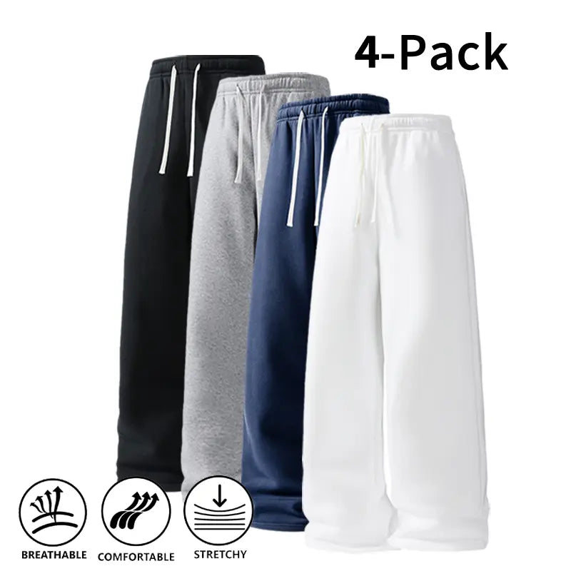 Men's 4-Pack Wide-Leg Sweatpants | Ultra-Soft Casual Athletic Pants