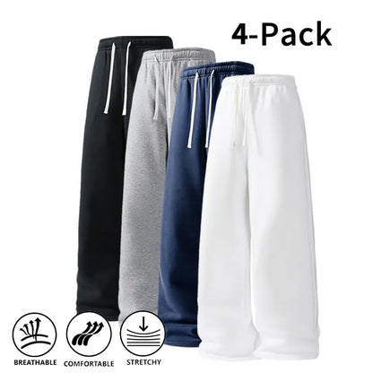 Men's 4-Pack Wide-Leg Sweatpants | Ultra-Soft Casual Athletic Pants