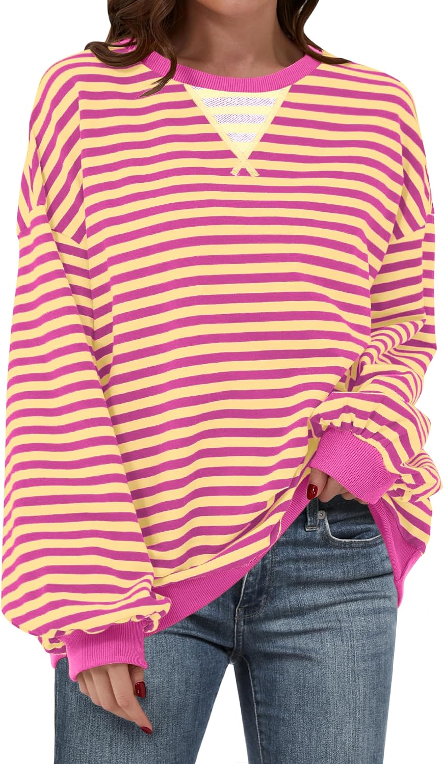 🌸🌸 Women Striped Oversized Pullover 🤎✨