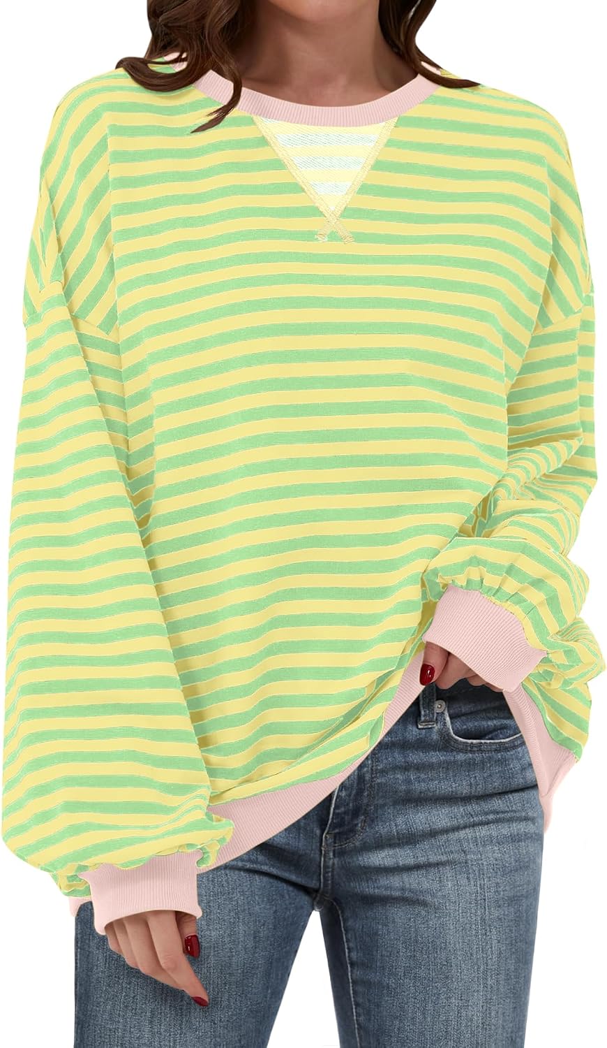🌸🌸 Women Striped Oversized Pullover 🤎✨
