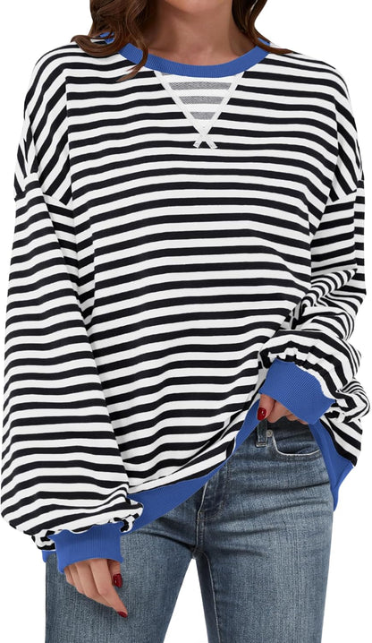 🌸🌸 Women Striped Oversized Pullover 🤎✨