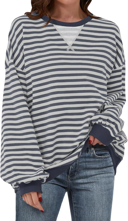 🌸🌸 Women Striped Oversized Pullover 🤎✨