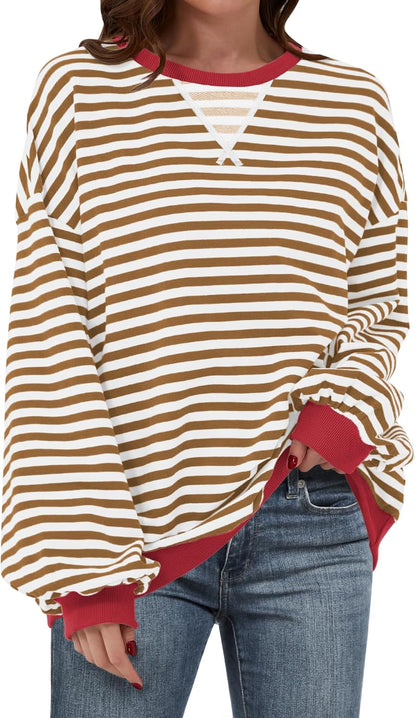 🌸🌸 Women Striped Oversized Pullover 🤎✨