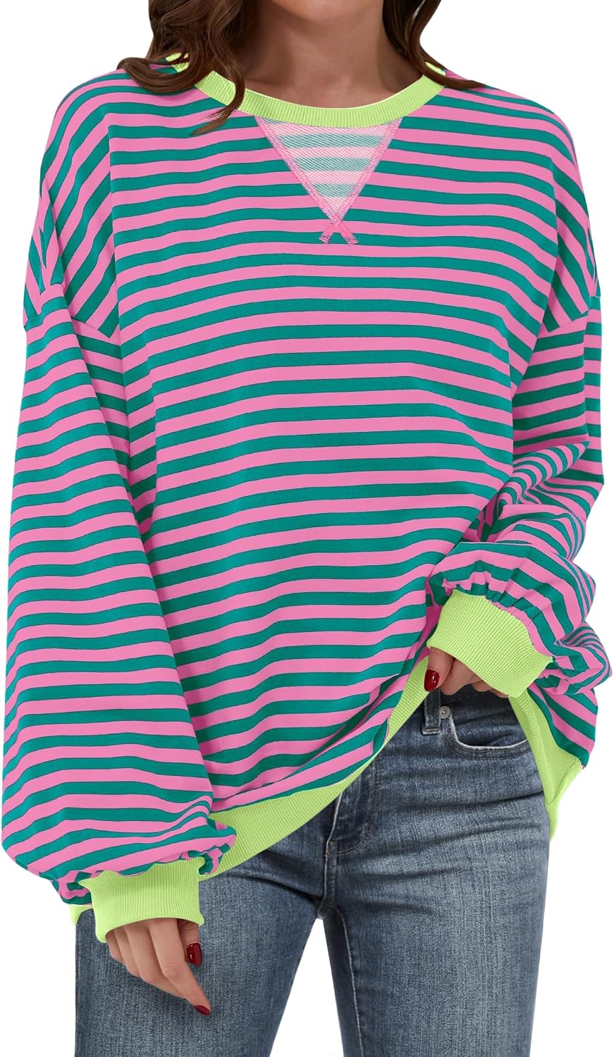 🌸🌸 Women Striped Oversized Pullover 🤎✨
