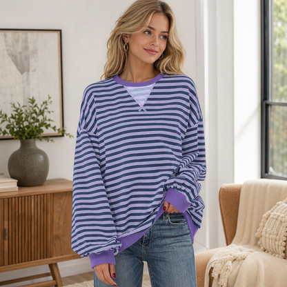 🌸🌸 Women Striped Oversized Pullover 🤎✨