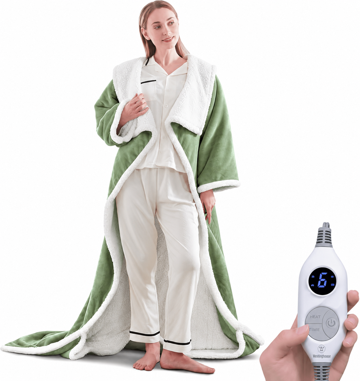 🤲🔥Wearable Heated Blanket with Foot Pocket Sherpa🔥Overheat Protection & Auto Shut-Off