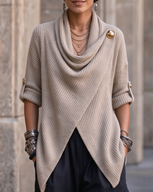 🤲LAST DAY SAVE 49% ⏰Women's Cozy Cowl Neck Asymmetrical Knit Sweater