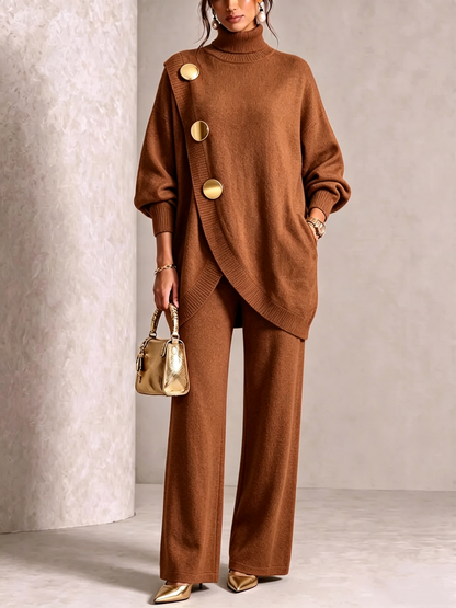 🤲LAST DAY SAVE 49% ⏰Elegant Burgundy Knit Asymmetrical Button Set— FREE Handbag