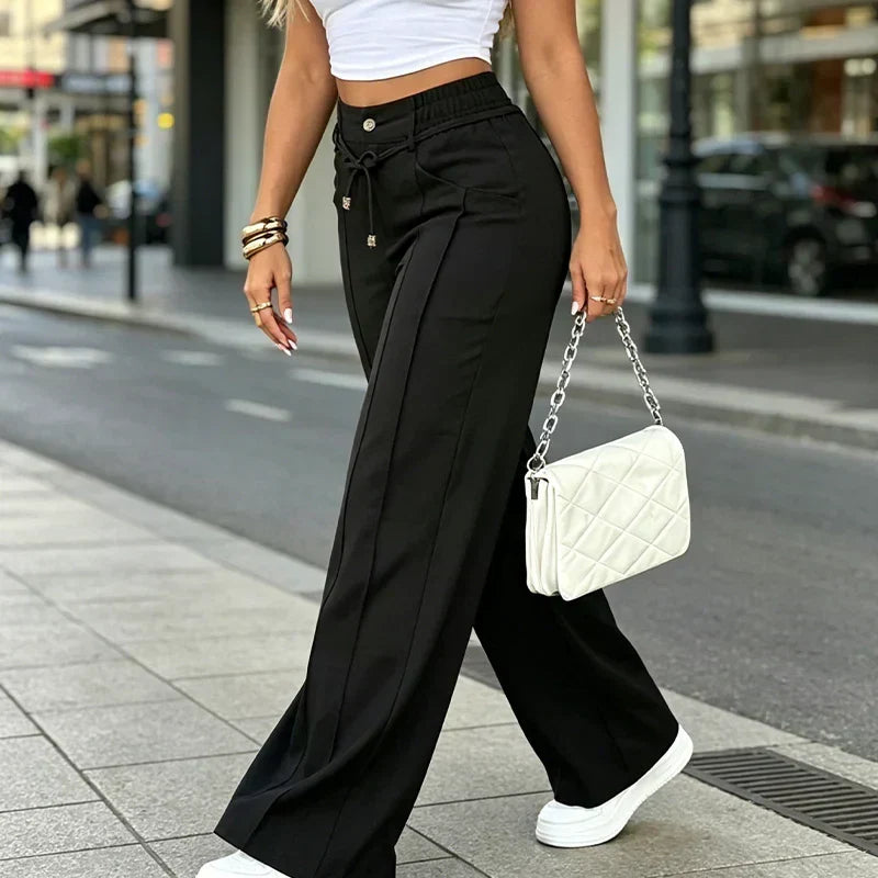 🤲⚡New Summer Drawstring High Waist Wide Leg Pants