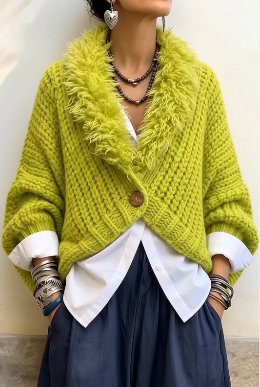 🤲LAST DAY SAVE 49% ⏰Luxury Faux Fur Collar Chunky Knit Cardigan