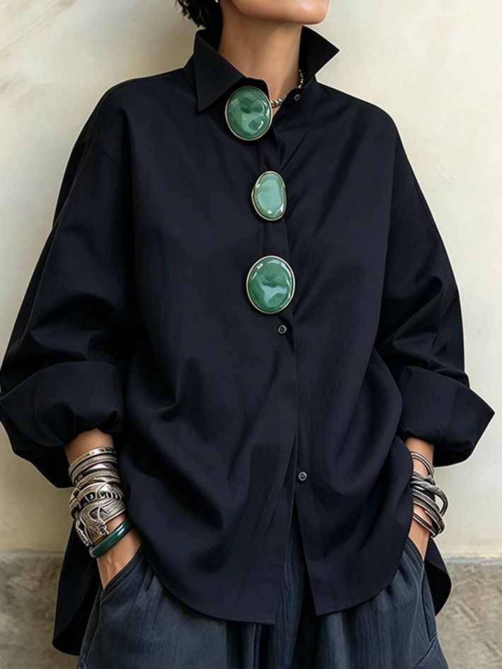 🤲LAST DAY SAVE 49% ⏰Chic Oversized Statement Green Buttons Shirt