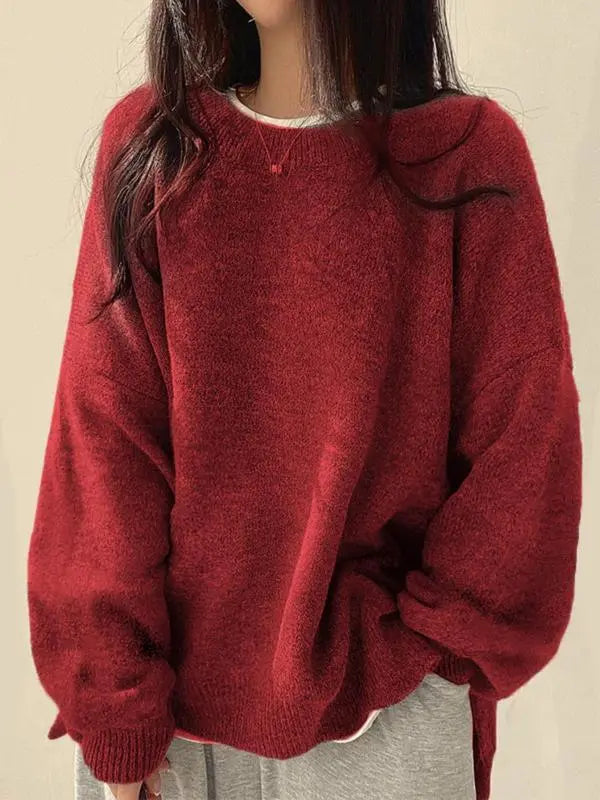 🤲Women's Drop Shoulder Split Hem Sweater