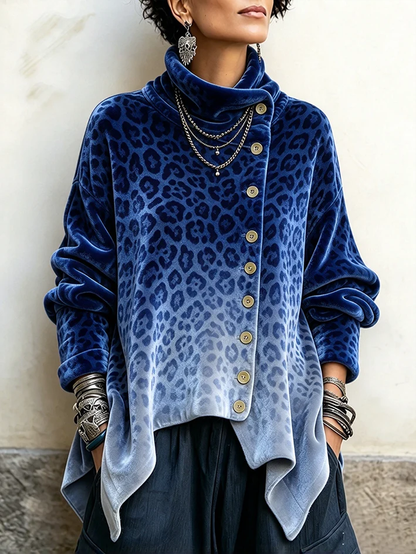 🤲LAST DAY SAVE 49% 🌸Floral Velvet Asymmetrical Button Top – Cozy Vintage Chic