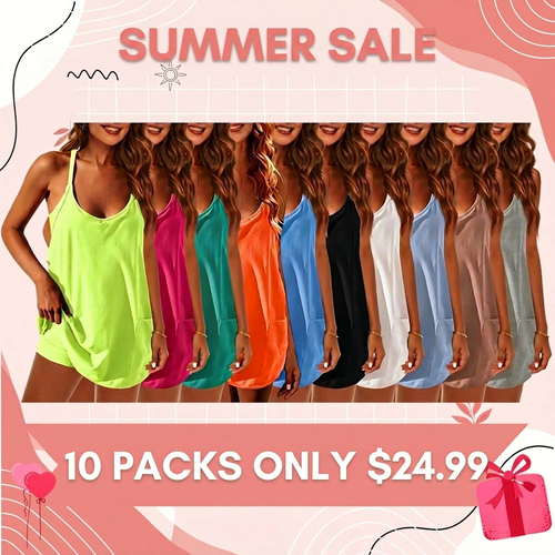 Women's V-Neck Tennis Dress with Built-In Shorts | Sleeveless Mini Dress