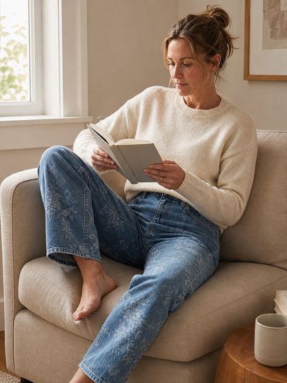 🌸🌸Women's Floral Jacquard Wide-Leg Denim Pants 👖✨