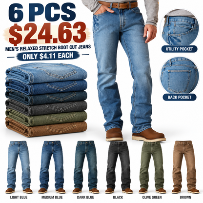 🤲 BESTSELLER | 6PCS $24.63 | Men's Relaxed Stretch Boot Cut Jeans