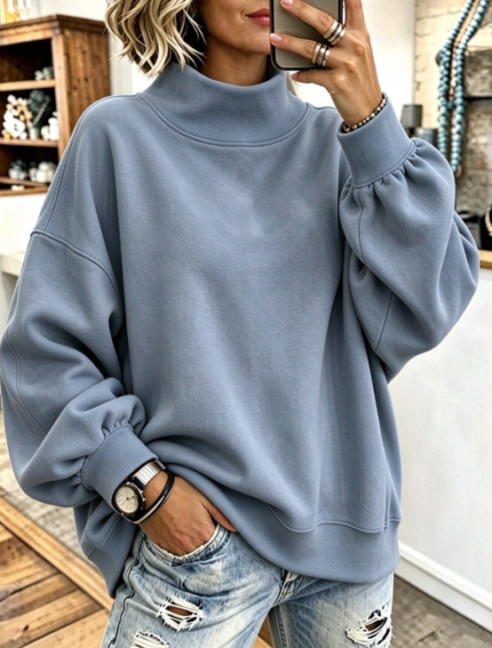 🤲LAST DAY SAVE 49% ⏰Cozy Pink High-neck Oversized Sweatshirt