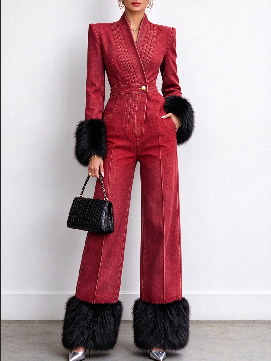 🤲LAST DAY SAVE 49% ⏰Women's Tailored Denim Jacket with Faux Fur Trim-FREE Handbag