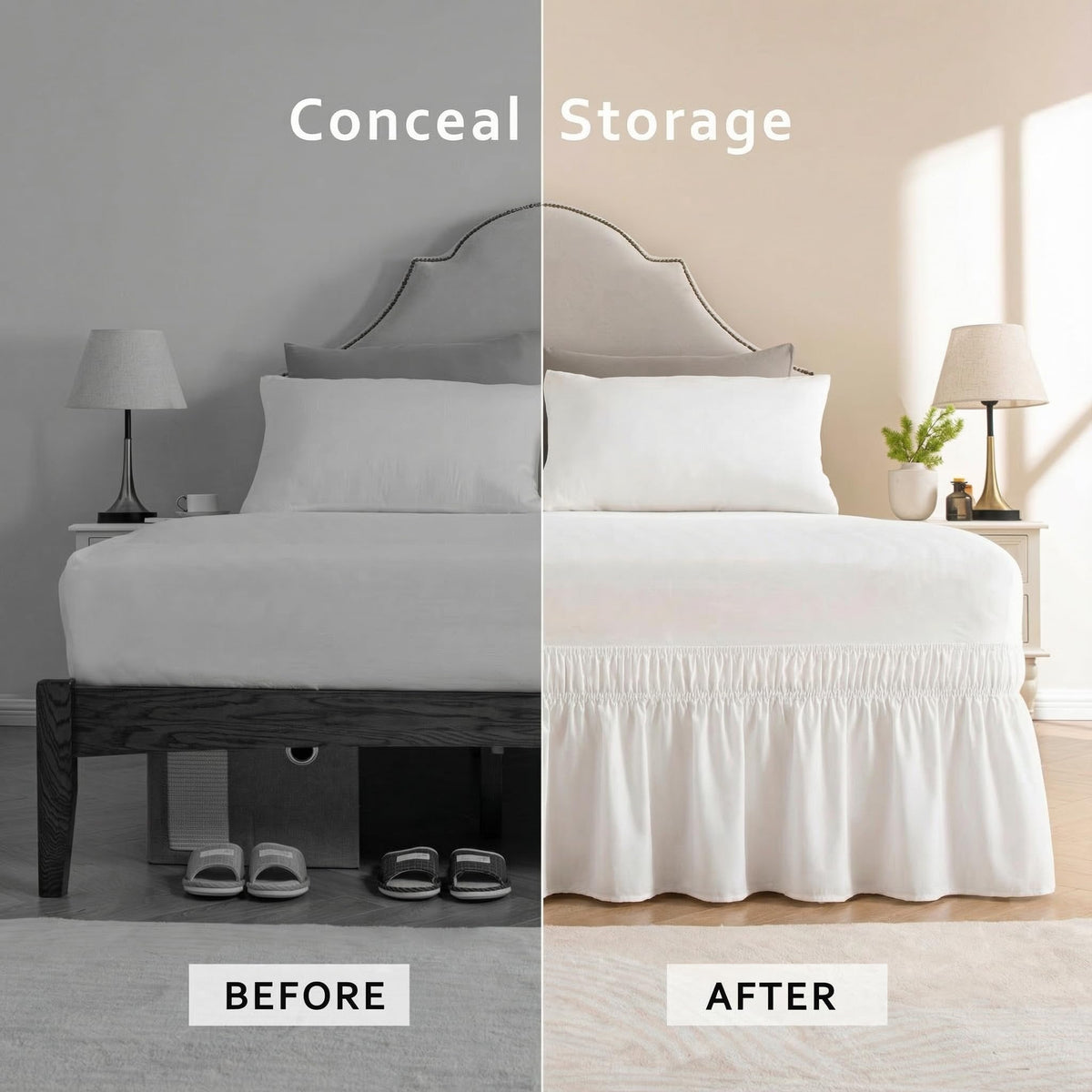 Adjustable Ruffle Bed Skirt – Easy Wrap-Around Elastic Design