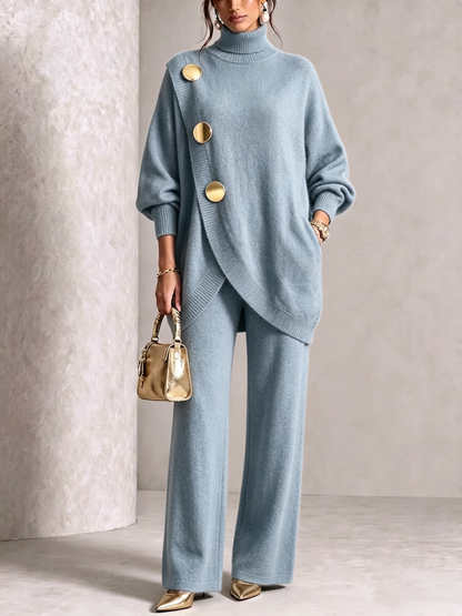 🤲LAST DAY SAVE 49% ⏰Elegant Burgundy Knit Asymmetrical Button Set— FREE Handbag