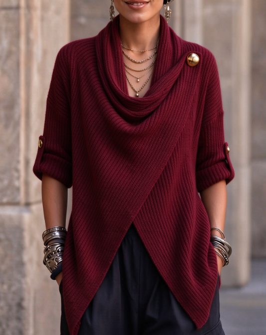 🤲LAST DAY SAVE 49% ⏰Women's Cozy Cowl Neck Asymmetrical Knit Sweater