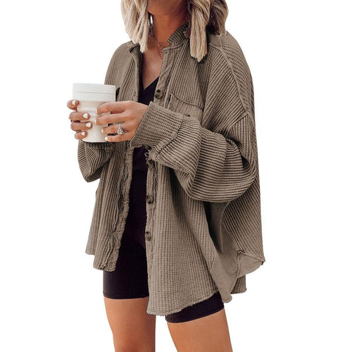 Women's Oversized Waffle Knit Button-Up Shacket