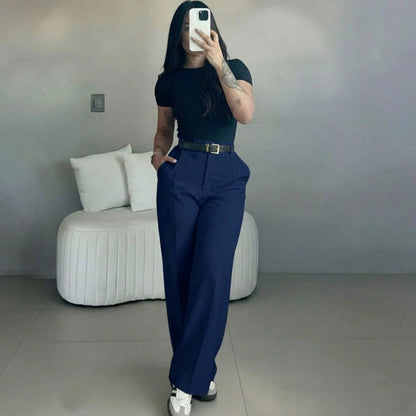 🤲Women's High Waisted Straight Leg Suit Pants Flowy Drape Casual Office Long Trousers with Slimming Effect for Daily Versatile Wear