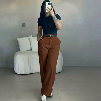 🤲Women's High Waisted Straight Leg Suit Pants Flowy Drape Casual Office Long Trousers with Slimming Effect for Daily Versatile Wear
