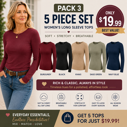 🤲Women's Ribbed Long Sleeve Crewneck Top – Slim Fit Basic Tee