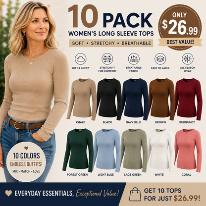 🤲Women's Ribbed Long Sleeve Crewneck Top – Slim Fit Basic Tee
