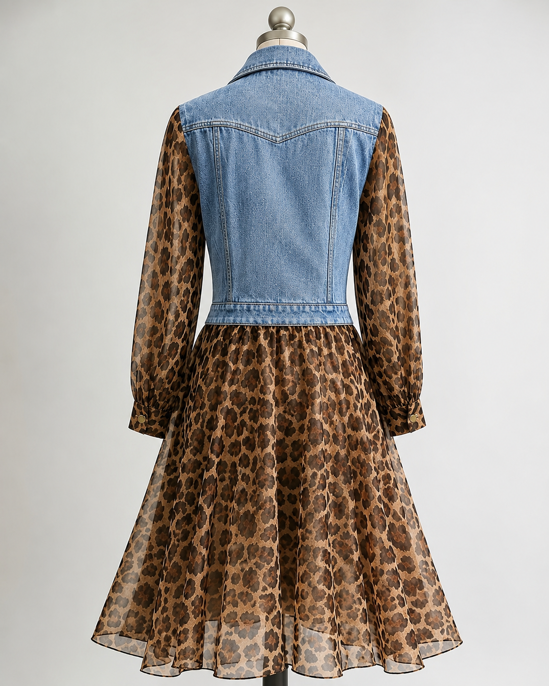 🅶Milan Denim Bodice Leopard Dress