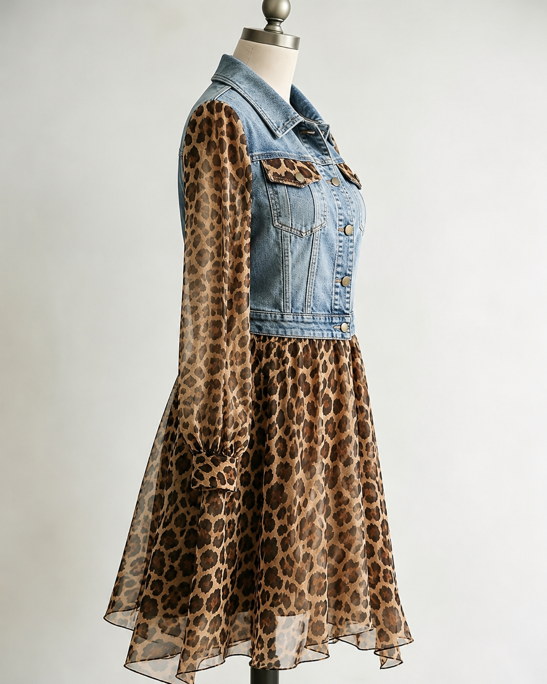 🅶Milan Denim Bodice Leopard Dress