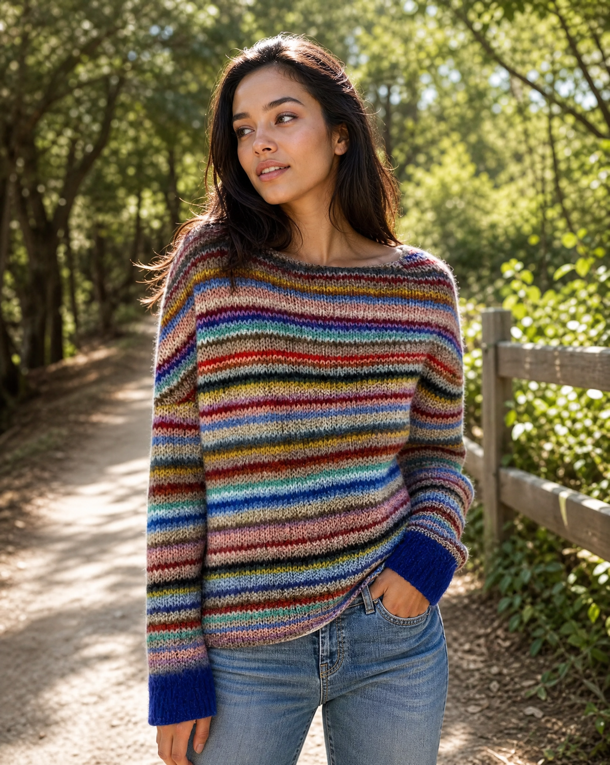 Women's Striped Knit Sweater | Relaxed Cozy Long Sleeve Pullover