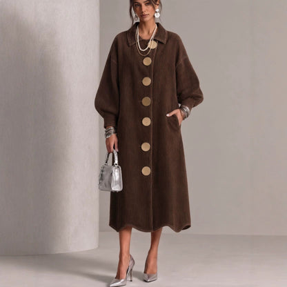 🤲LAST DAY SAVE 49% ⏰Lapel Gold‑button Balloon‑sleeve Wave‑hem Denim Dress