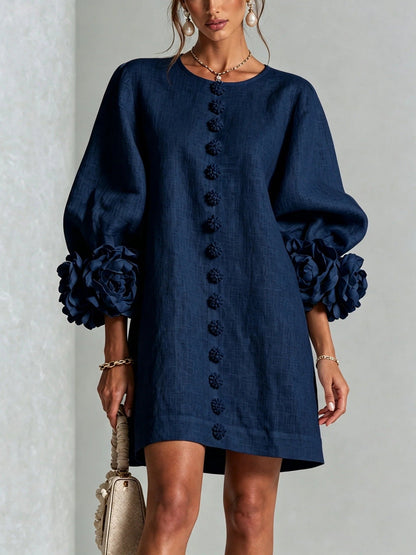 🤲LAST DAY SAVE 49% ⏰3D Floral Cuff Midi Dress – Relaxed A-Line Button Front— FREE Handbag
