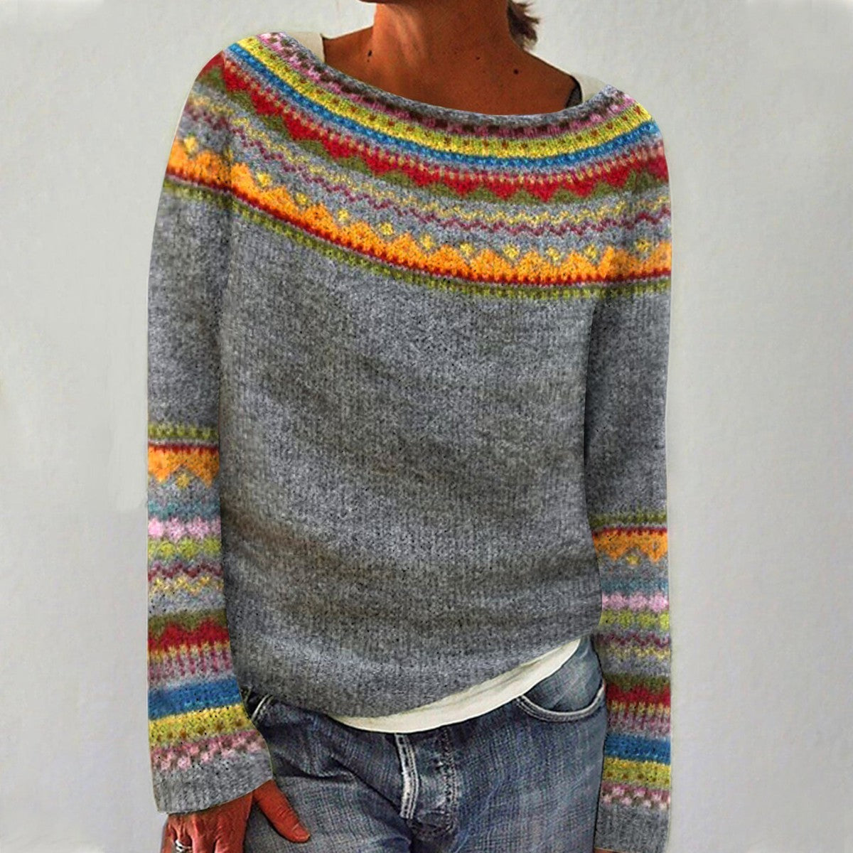 Women's Striped Knit Sweater | Relaxed Cozy Long Sleeve Pullover