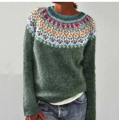 Women's Striped Knit Sweater | Relaxed Cozy Long Sleeve Pullover