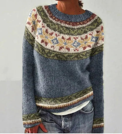 Women's Striped Knit Sweater | Relaxed Cozy Long Sleeve Pullover
