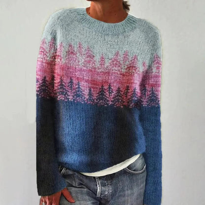 Women's Striped Knit Sweater | Relaxed Cozy Long Sleeve Pullover